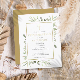 Greenery Gold Confirmation Invitation