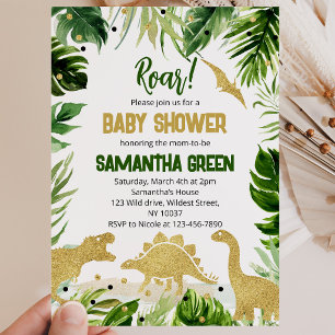 Greenery Gold Dinosaur Baby Shower Invitation