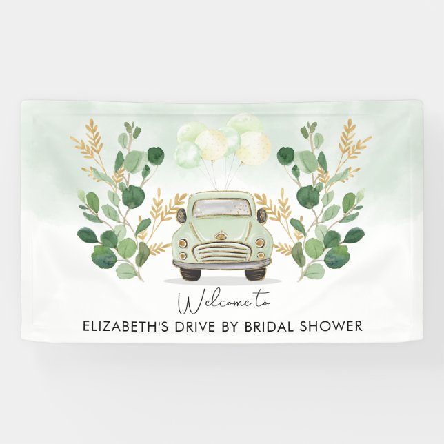 Greenery Gold Drive By Bridal Shower Welcome Banner (Horizontal)