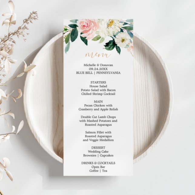 Greenery Gold Elegant Floral Dinner Menu Card (Creator Uploaded)