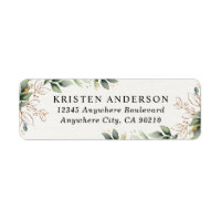 Greenery Gold Elegant Watercolor Boho Leaf Address