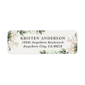 Greenery Gold Elegant Watercolor Boho Leaf Address Return Address Label