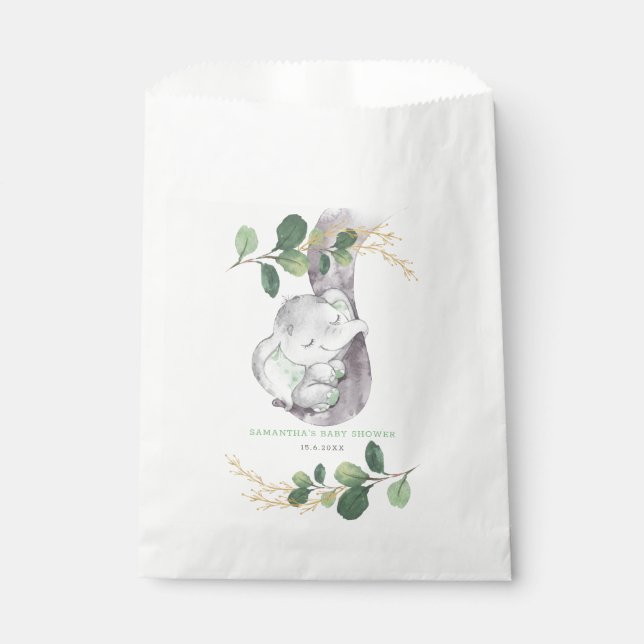 Greenery Gold Elephant Jungle Wild One Baby Shower Favour Bag (Front)