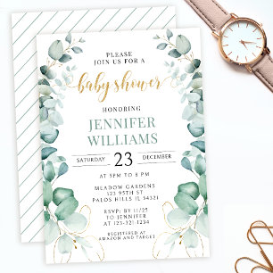 Greenery gold eucalyptus baby shower invitation