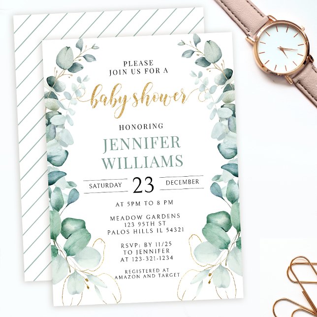 Greenery gold eucalyptus baby shower invitation (Creator Uploaded)