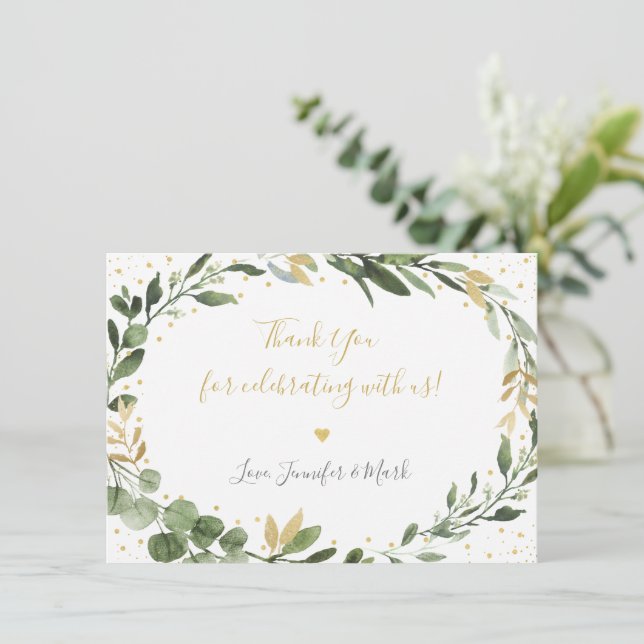 Greenery Gold Eucalyptus Baby Shower Thank You Card (Standing Front)