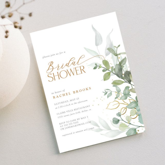 Greenery Gold Eucalyptus Boho Bridal Shower Invitation (Creator Uploaded)