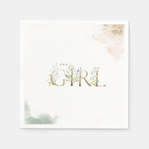 Greenery Gold Eucalyptus It's A Girl Baby Shower  Napkin