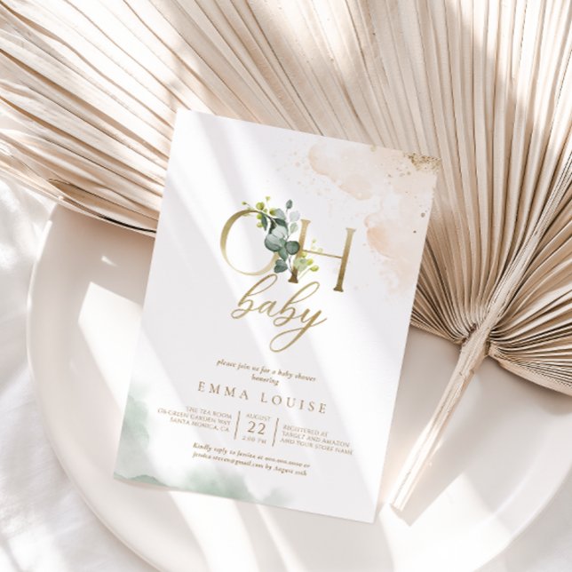Greenery Gold Eucalyptus Oh Baby Shower  Invitation (Creator Uploaded)