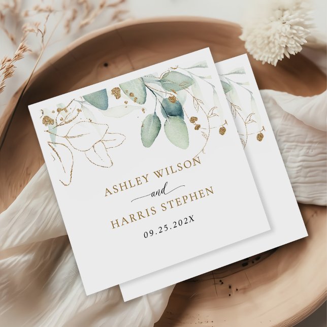 Greenery Gold Eucalyptus Rustic Wedding Napkin (Creator Uploaded)