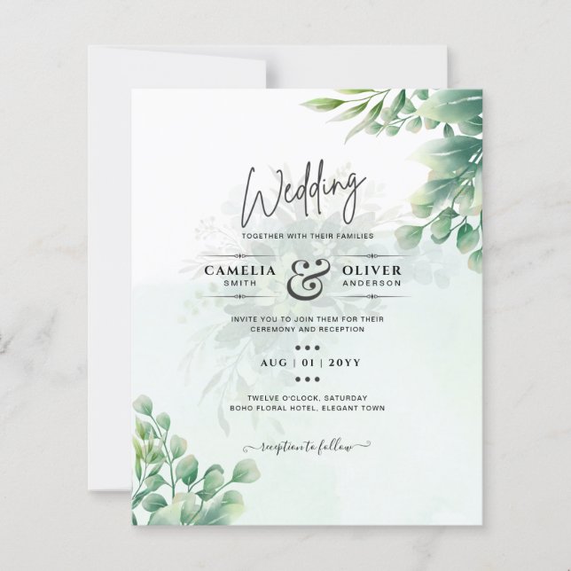 Greenery Gold Eucalyptus WEDDING QR CODE Modern (Front)