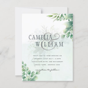Greenery Gold Eucalyptus WEDDING QR CODE Modern Postcard