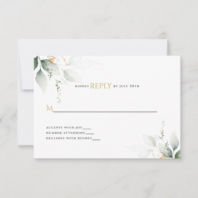 Greenery & Gold Eucalyptus Wedding  RSVP Card (Front)