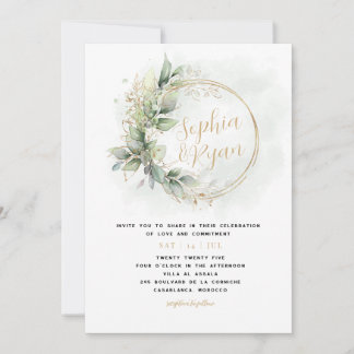 Greenery & Gold Eucalyptus Wreath Invitation