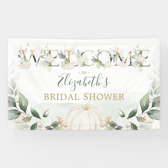 Greenery Gold Fall Pumpkin Bridal Shower Welcome Banner (Horizontal)