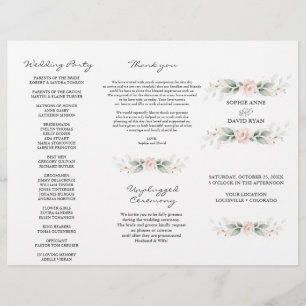 Greenery Gold Floral Tri+Fold Wedding Program Flyer