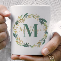 Greenery Gold Floral Wreath Monogram