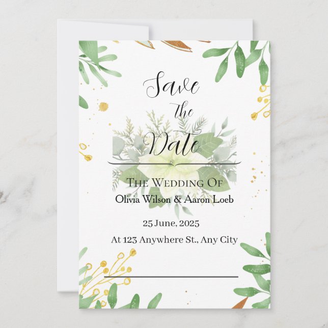 Greenery Gold Foil Elegant Wedding Invitation (Front)