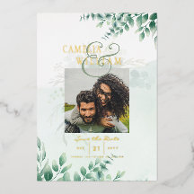 Greenery Gold Foil PHOTO QR CODE Wedding Save Date