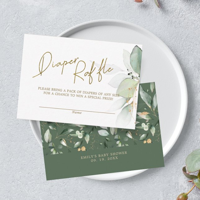 Greenery Gold Foliage Diaper Raffle Enclosure Card (Creator Uploaded)
