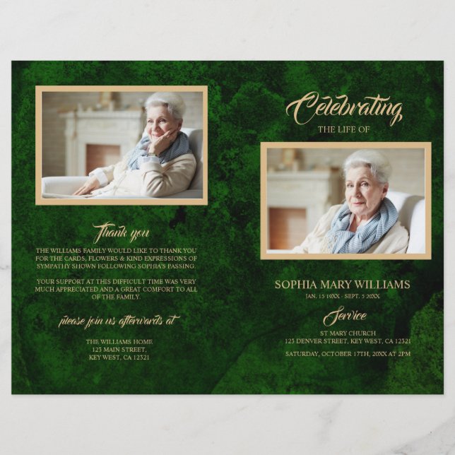 Greenery & Gold Funeral Program | Order of Service (Front)