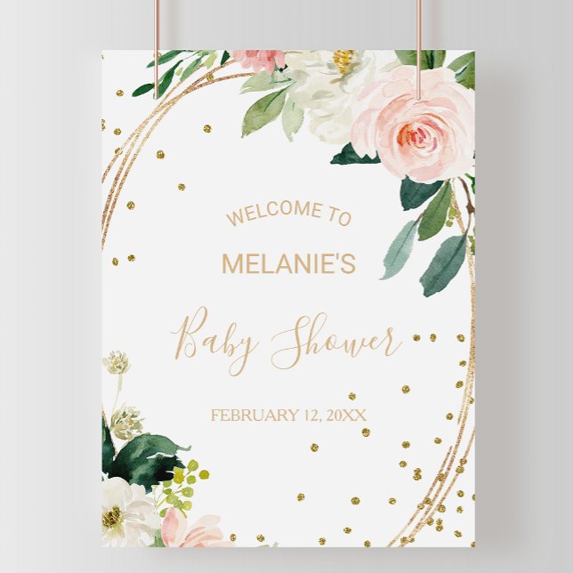 Greenery & Gold Geometric Baby Shower Welcome Poster (Creator Uploaded)