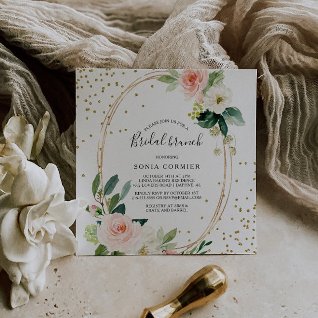 Greenery & Gold Geometric Elegant Bridal Brunch Invitation (Creator Uploaded)