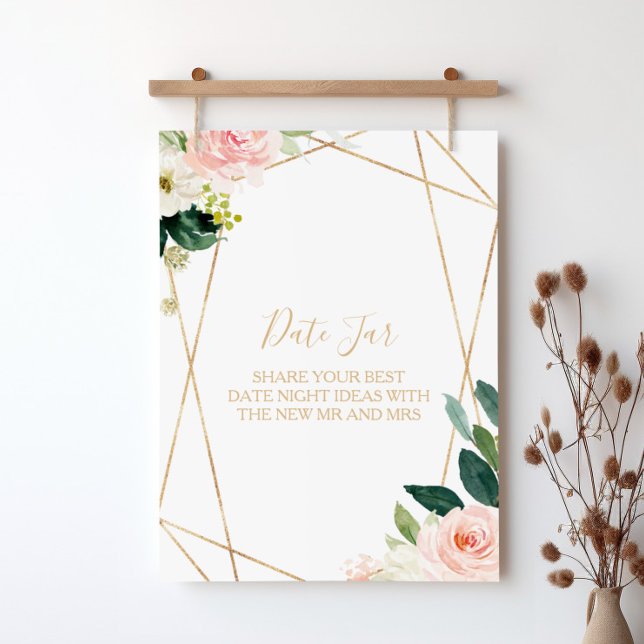 Greenery & Gold Geometric Elegant Date Jar Sign (Creator Uploaded)