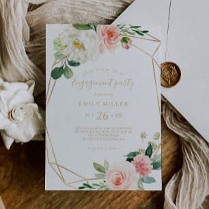 Greenery & Gold Geometric Elegant Engagement Party Invitation