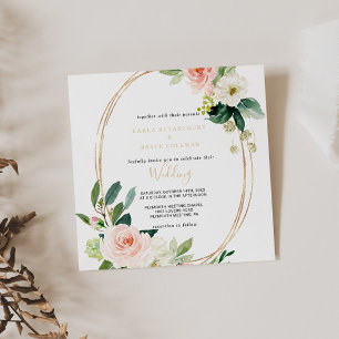 Greenery & Gold Geometric Elegant Floral Wedding Invitation