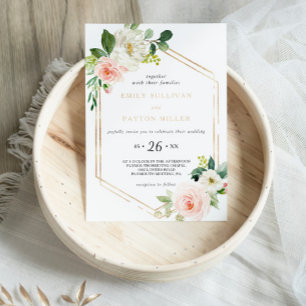 Greenery & Gold Geometric Elegant Floral Wedding Invitation