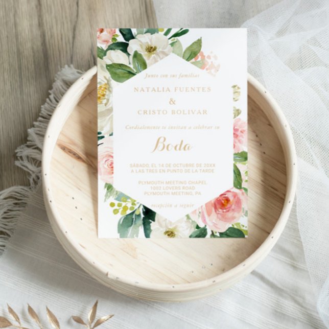 Greenery & Gold Geometric Elegant Floral Wedding Invitation (Creator Uploaded)