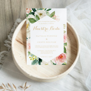 Greenery & Gold Geometric Elegant  Spanish Wedding Invitation