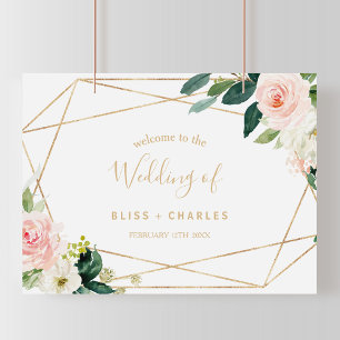 Greenery & Gold Geometric Elegant Welcome Wedding Poster