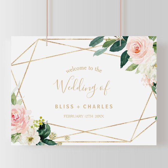 Greenery & Gold Geometric Elegant Welcome Wedding Poster (Creator Uploaded)
