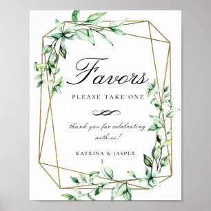 Greenery Gold Geometric Favour Wedding Sign