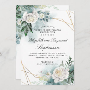 Greenery Gold Geometric Floral Wedding Anniversary Invitation