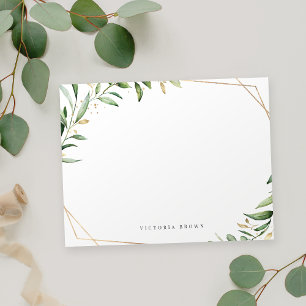 Greenery Gold Geometric Personalised Stationery Card