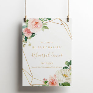 Greenery & Gold Geometric Rehearsal dinner Welcome Poster