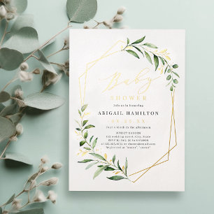 Greenery Gold Geometric Rustic Baby Shower Foil In