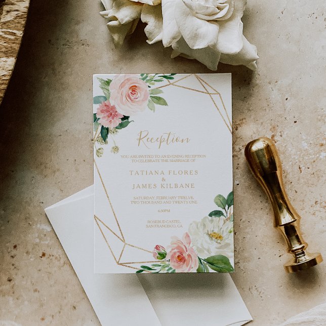 Greenery & Gold Geometric Wedding Reception Card (Creator Uploaded)