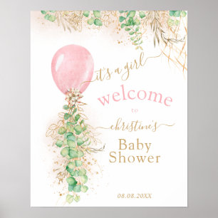 Greenery Gold Glitter Eucalyptus Balloon Welcome Poster