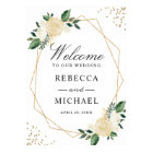 Greenery Gold Glitters Floral Wedding Welcome Sign