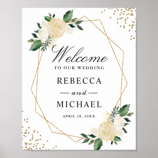 Greenery Gold Glitters Floral Wedding Welcome Sign | Zazzle.com.au