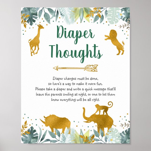 Greenery Gold Greenery Safari Diaper Thoughts Sign (Front)