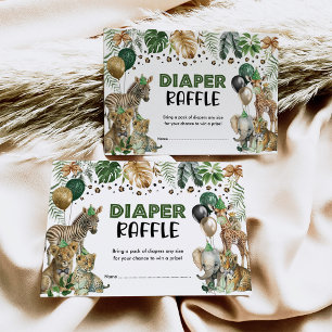 Greenery Gold Jungle Safari Balloons Diaper Raffle Enclosure Card