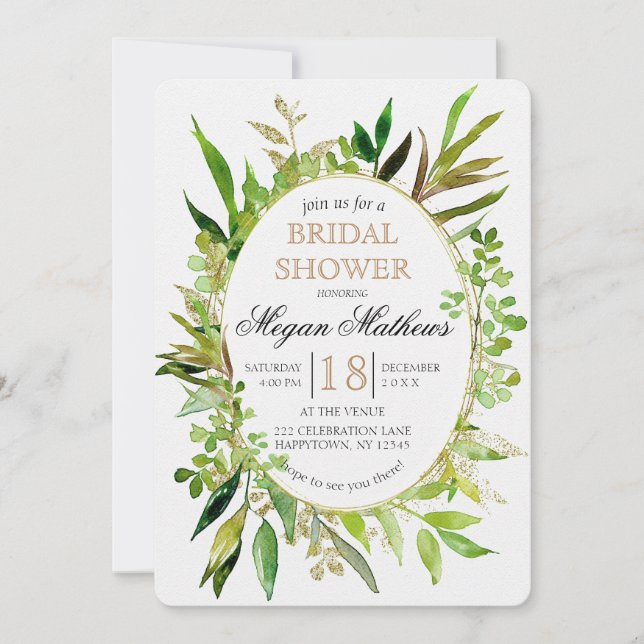 Greenery & Gold Leaf Bridal Shower Invitation (Front)