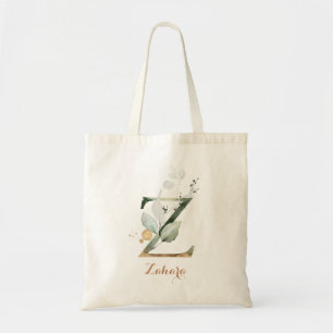 Greenery Gold Leaf Foliage Personalized Letter "Z" Tote Bag