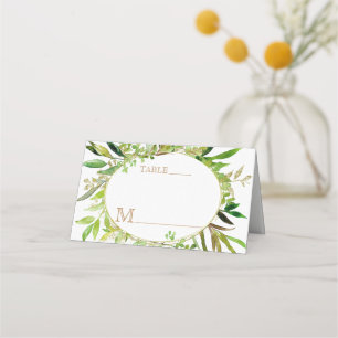 Greenery & Gold Leaf Framed Leaves Table Number Place Card