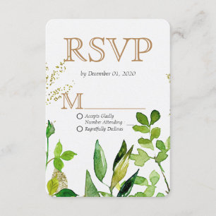 Greenery & Gold Leaf Framed Leaves Wedding RSVP